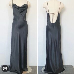 NWT Vintage Victoria's Secret Silk Maxi Dress L Cowl Neck Slip Black Gown 1999